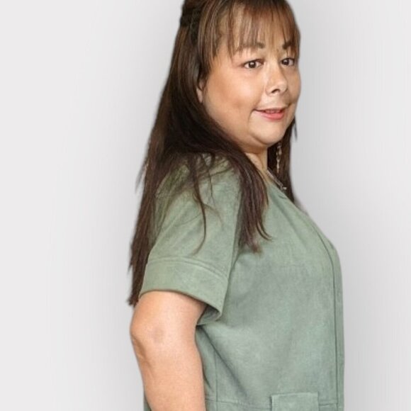 WOMENS SIZE 8 OLIVE GREEN SHORT SLEEVE UTILITY JACKET WITH BUTTON DOWN AND BELT - Picture 4 of 6